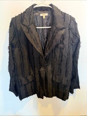 Peach Black Frayed-Stripe Single-Button Blazer Size: S